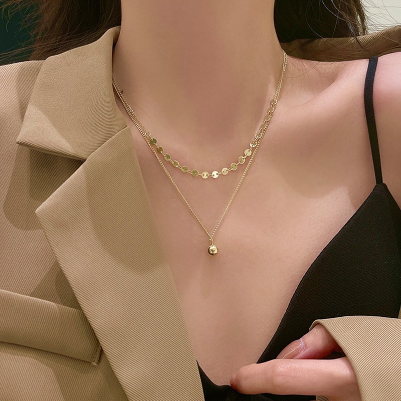 Vòng cổ Hai Lớp Đính Quả Cầu Phong Cách Hàn Quốc Mới