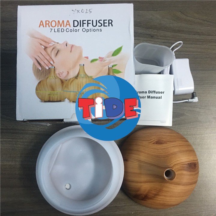Thiết bị khuếch tán tinh dầu Aroma AM001D – Thiết kế bầu rượu vân gỗ – Dung tích 400ml - Led 7 màu – Bảo hành 1 năm