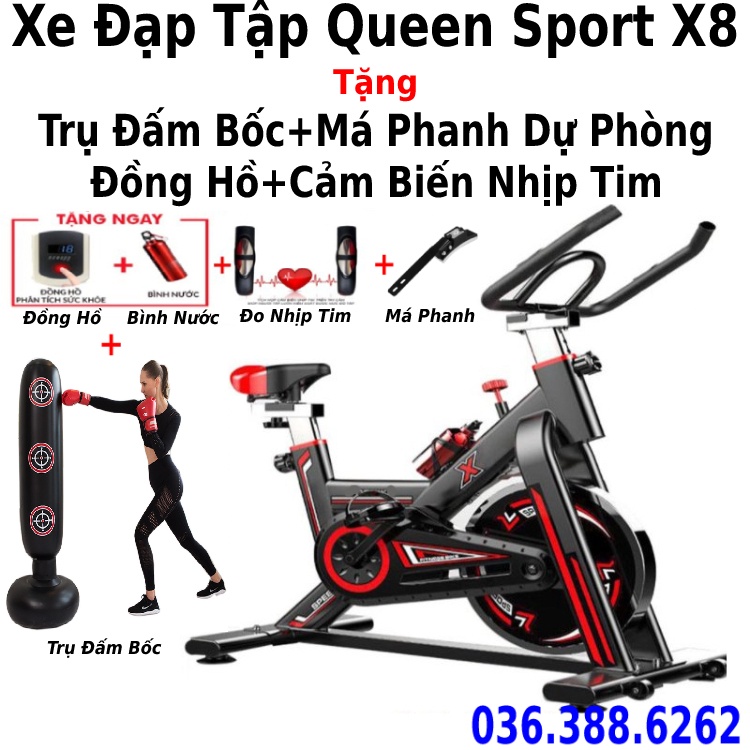 Xe đạp tập thể dục tập gym tại trong nhà KING SPORT X9 tặng trụ đấm +má phanh sơ cua + đo nhịp tim + đồng hồ + giá đỡ IP