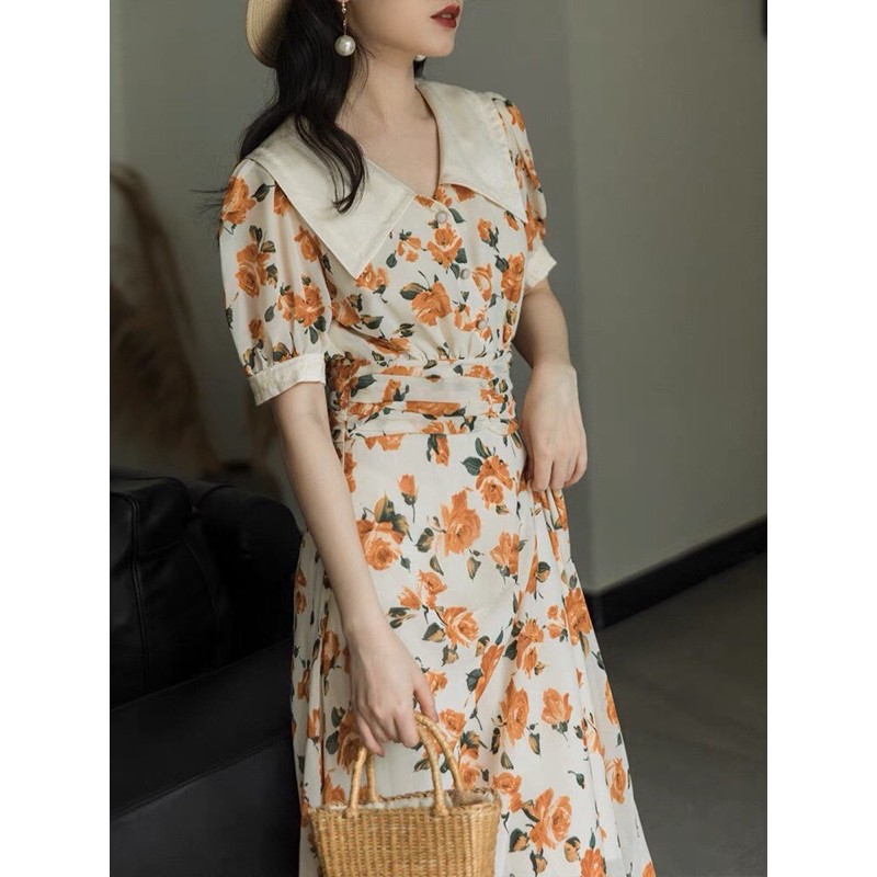 [Mã SKAMA06 giảm 8% tối đa 50K đơn 250K] Váy hoa vàng phối cúc VINTAGE | BigBuy360 - bigbuy360.vn
