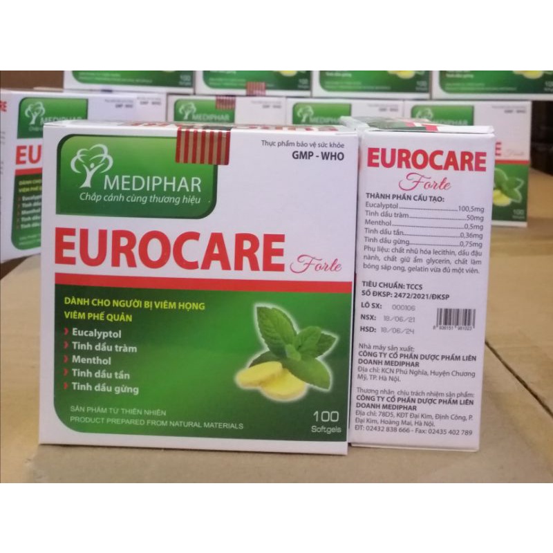 Eurocare đỏ hộp 100 viên thông thoáng mũi họng