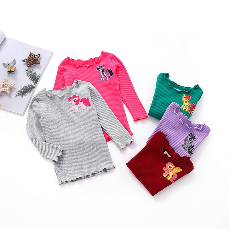 Áo thun tay dài in hình hoạt hình phong cách Hàn Quốc cho bé gái