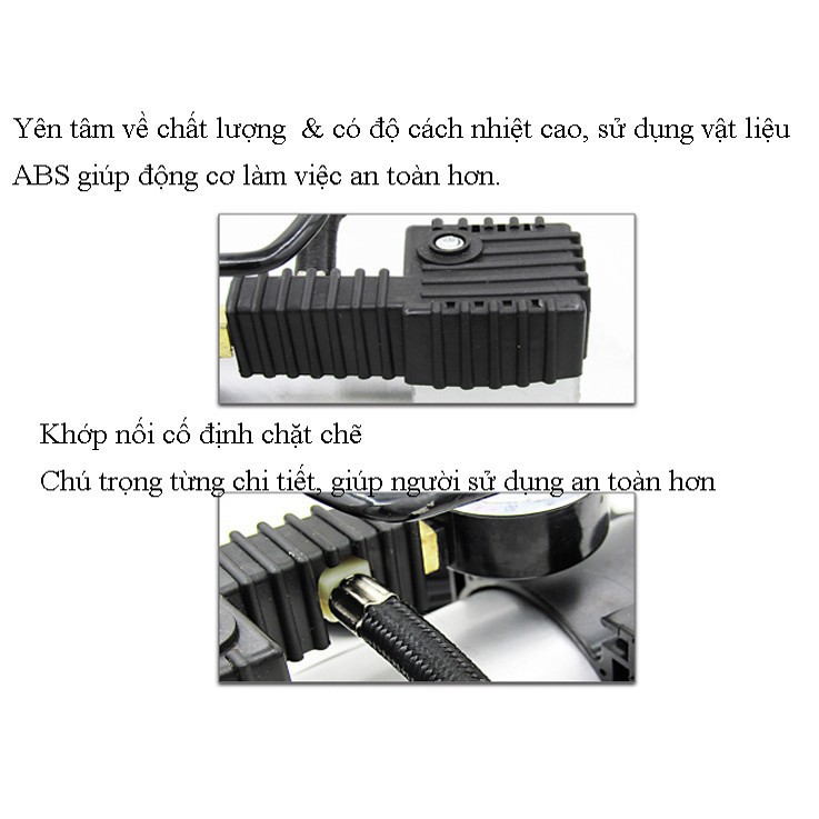 Bơm Xe Ô Tô 12V l Bơm Điện Xe Máy, Xe Ô Tô Mini Nén Khí, có đồng hồ hiển thị áp suất, chất liệu hợp kim, dây dài 3 mét