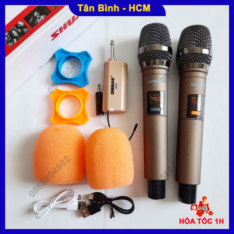 Mic không dây đa năng K10 hãng Shuae dành cho loa kéo âm ly vang...âm thanh sống động mic đa năng mic k10 mic không dây