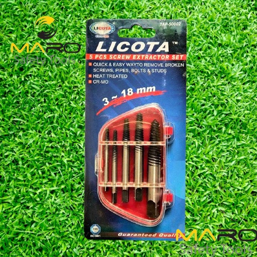 Bộ Mũi Vít Tháo Mở Bu Lông Ốc Vít Gãy Hỏng 5 Cây Licota Tap-50002 (Bộ Ta Rô Lấy Ốc Gãy, Dụng Cụ Lấy Ốc Gãy)