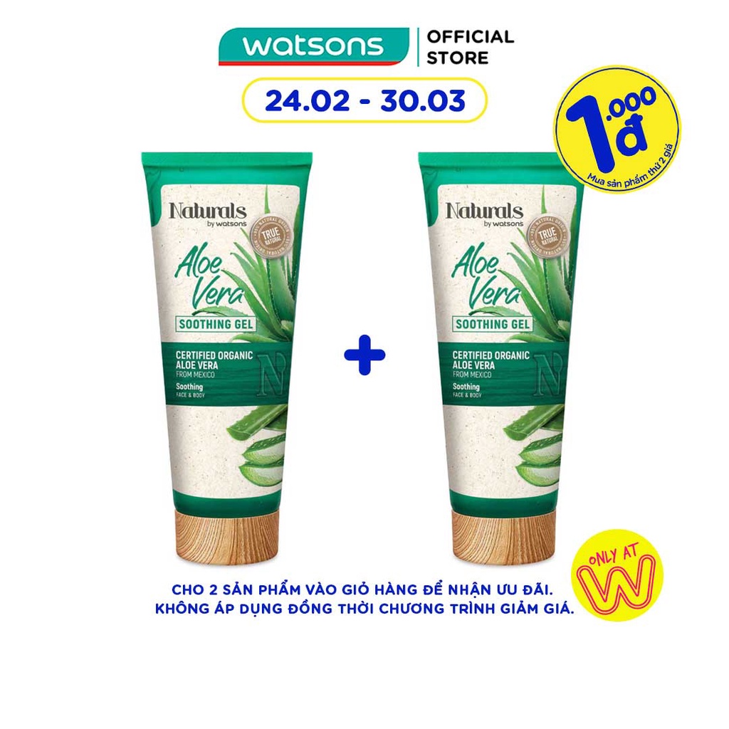 Gel Dưỡng Ẩm Naturals By Watsons True Natural Aloe Vera Từ Lô Hội Cho Da Mặt &amp; Cơ Thể 200ml