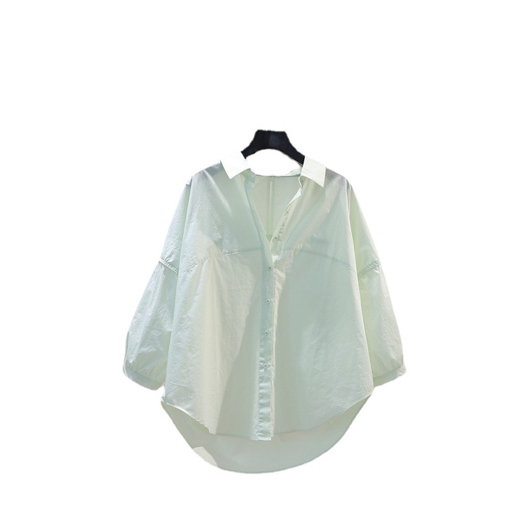 Áo Sơ Mi Dáng Rộng Màu Xanh Lá Nhạt Thời Trang Mùa Hè Mới Dành Cho Bạn Nữ