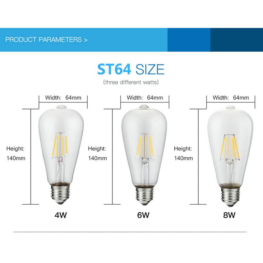 Bóng ST64 thủy tinh edison 8w as vàng