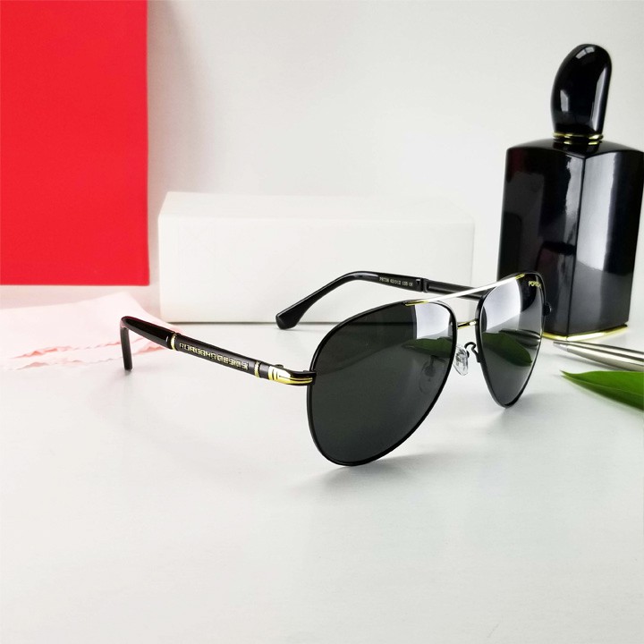 Kính mát nam màu đen chống nắng, chống tia UV, râm mát và dịu mắt 8738- Gọng kim loại không gỉ, form phi công - Giá sỉ