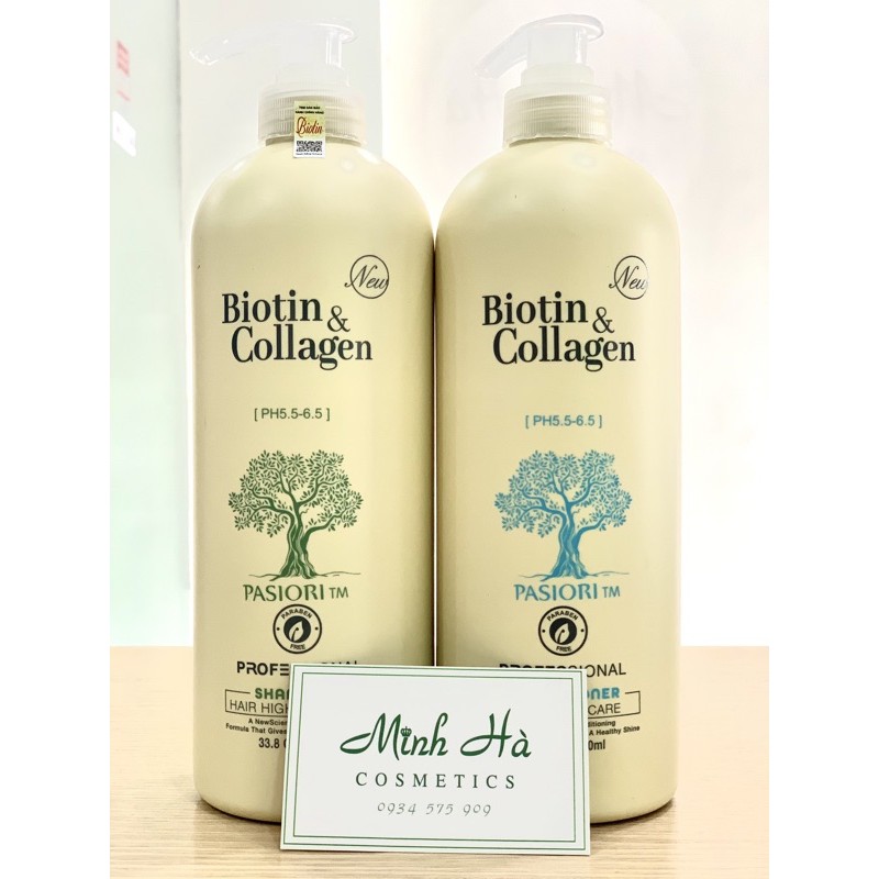 Combo 2 chai dầu gội xả Biotin Collagen PH 5.5-6.5 Professional 1000ml giúp giảm gãy rụng - mỹ phẩm MINH HÀ Cosmetics