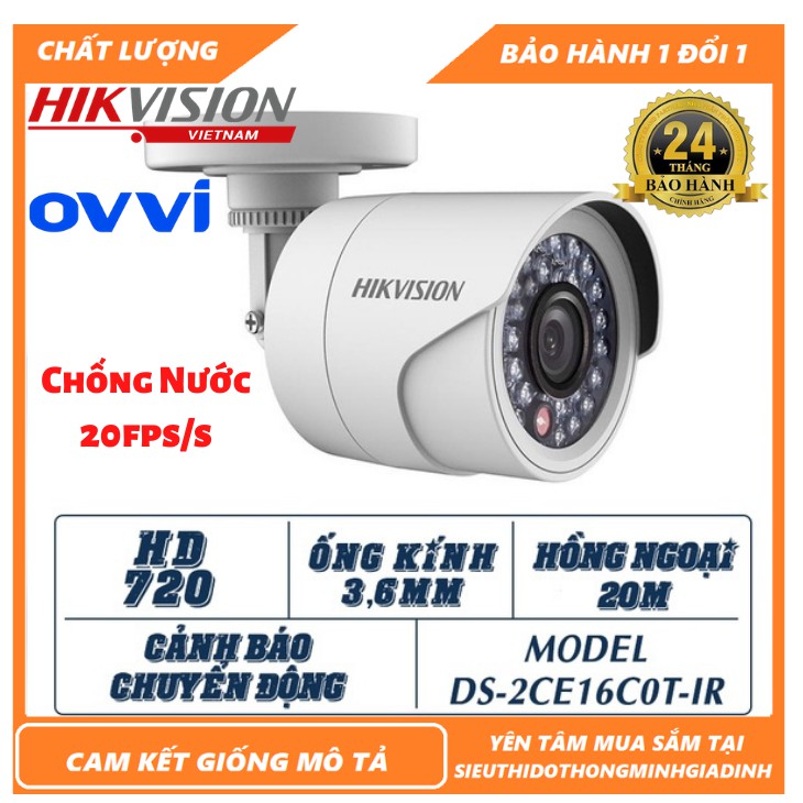 Camera Wifi - Camera Hãng Hikvision Camera IP DS-2CE16C0T-IR 1.0Mpx-25fps-1280*720 - Hàng Chính Hãng - [BH 3 Năm]