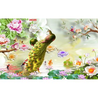 Tranh 3d chim công dán tường kt 100x60 cm