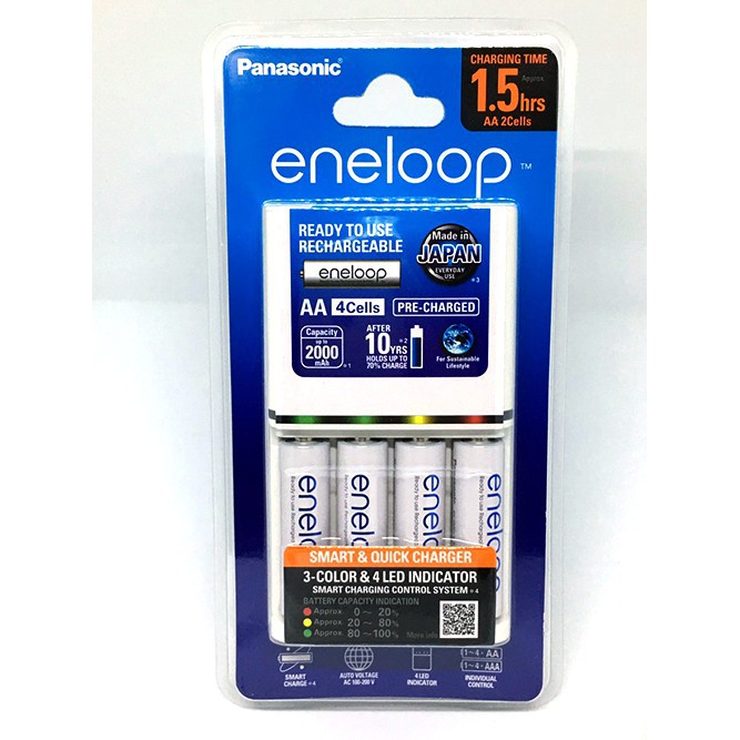 Bộ sạc nhanh , tự ngắt Panasonic Eneloop BQ-CC55 kèm 4 pin sạc 2000mAh