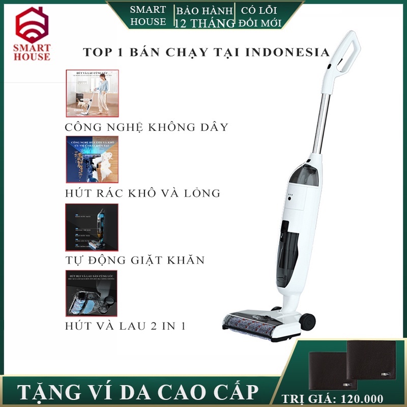 Máy hút bụi cầm tay không dây phiên bản quốc tế hút và lau 2 in 1, hút khô lỏng, tự động giặt khăn công suất lớn