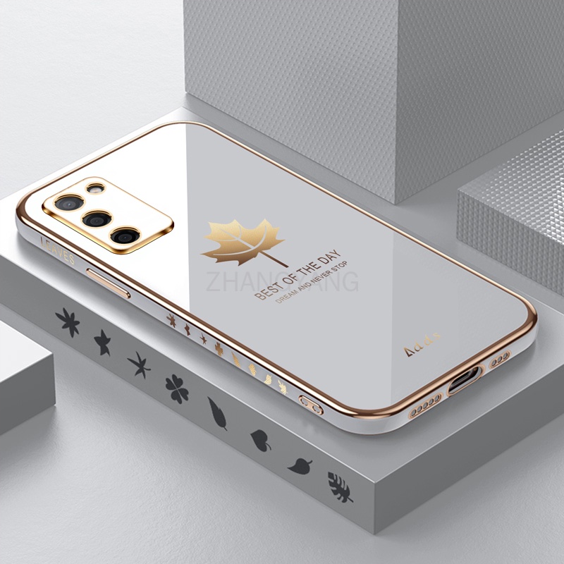 Ốp Điện Thoại TPU silicone Mạ Điện Họa Tiết Lá Phong Kèm Dây Đeo Cho Samsung a02s a03s