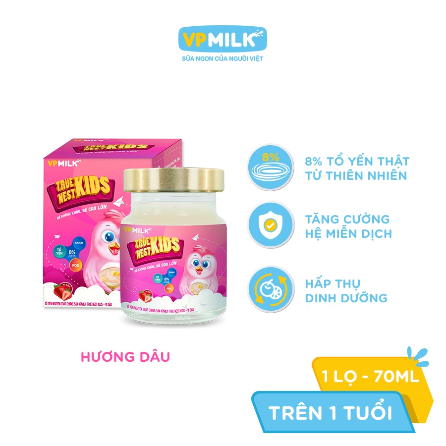 Tổ yến nguyên chất chưng sẵn VPMilk True Nest Kids (hộp 1 lọ x 70 ml)