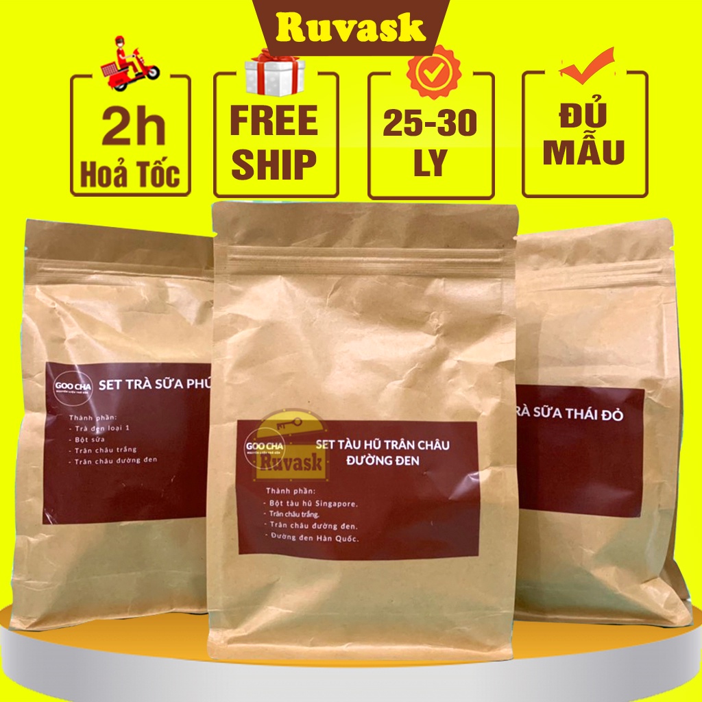 Trà Sữa Tự Pha GOOCHA ĐỦ LOẠI- Set Nguyên Liệu Làm Trà Sữa Trân Châu Phúc Long Thái Xanh Đỏ Đồ Ăn Vặt Ruvask