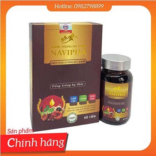 Đông Trùng Hạ Thảo NAVIPHA Bồi Bổ Nguyên Khí, Tăng Cường Sinh Lực, Giảm Rối Loạn Tuần Hoàn Não ( 60 Viên)