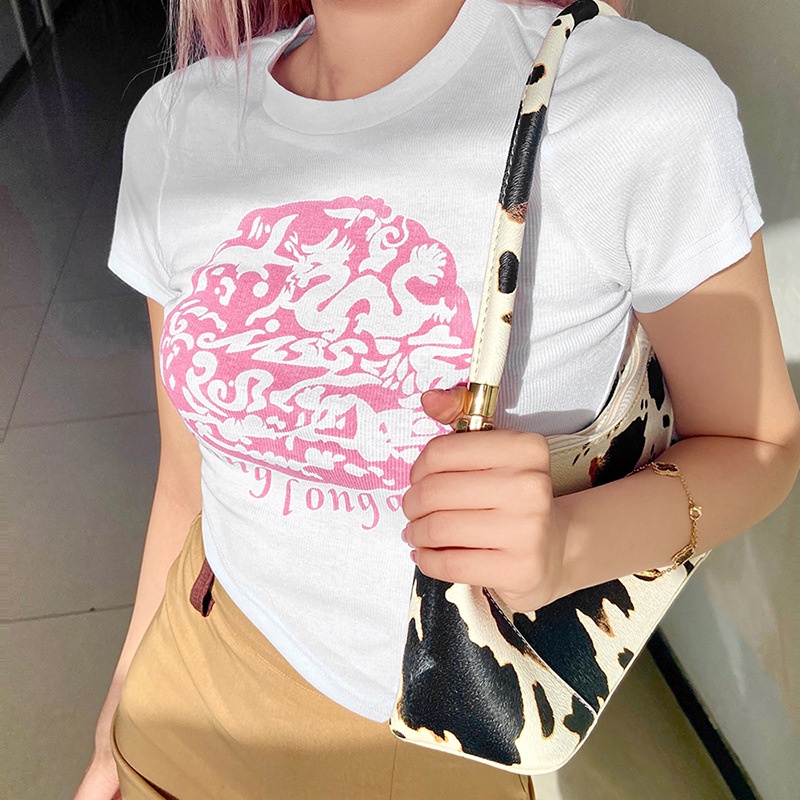 DUNEA Áo Thun Ngắn Tay Cổ Tròn In Họa Tiết Thời Trang Cho Nữ