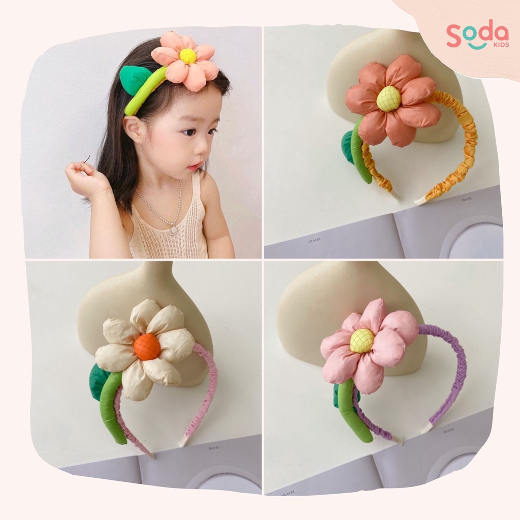 Bờm tóc bé gái SODA KIDS hình bông hoa lớn dễ thương, xinh xắn, bờm bọc vải mềm mại không gây đau đầu bé