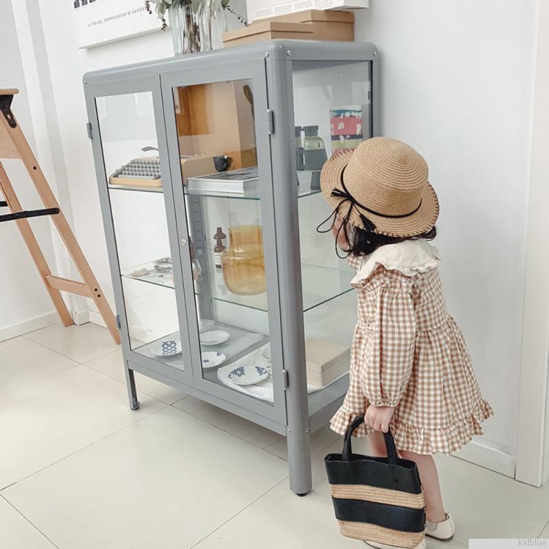 Đầm công chúa tay phồng bằng vải cotton họa tiết kẻ sọc có nút cài thời trang cho bé gái 0-6 tuổi