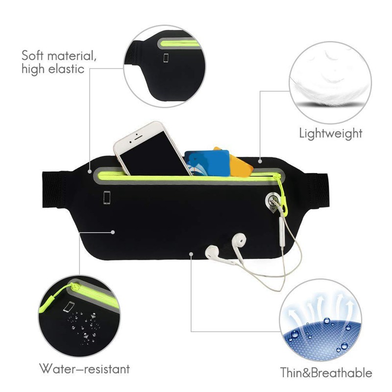 Sports  Pockets Men and Women Ultra Slim Belt Waist Pack Water Resistant Running Waist Bag