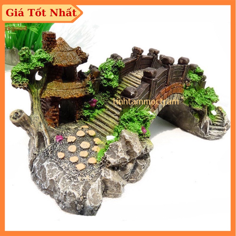 Mô hình cây cầu 18cm trang trí tiểu cảnh hòn non bộ bể cá