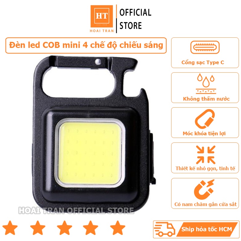 Đèn pin mini siêu sáng đèn cob led khẩn cấp kiêm móc khóa đa năng chống nước, sạc usb nhỏ gọn tiện dụng
