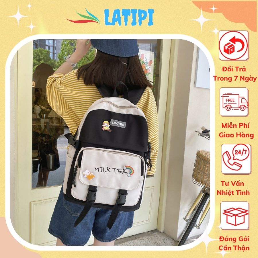 Balo Đi Học Nữ 💖TẶNG KÈM STIKER💖 Balo ULZZANG Du Lịch Thời Trang Chống Nước Đi Chơi Đi Phượt MILK TEA BL03