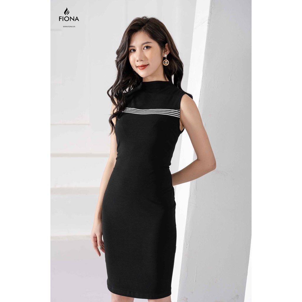 Đầm Cotton Nữ FIONA, Đầm Thiết Kế Cổ Cao Sát Nách Mã F420634