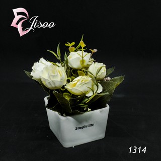 Hoa lụa Hàn Quốc cả chậu và hoa | Hoa hồng lụa trang trí để bàn