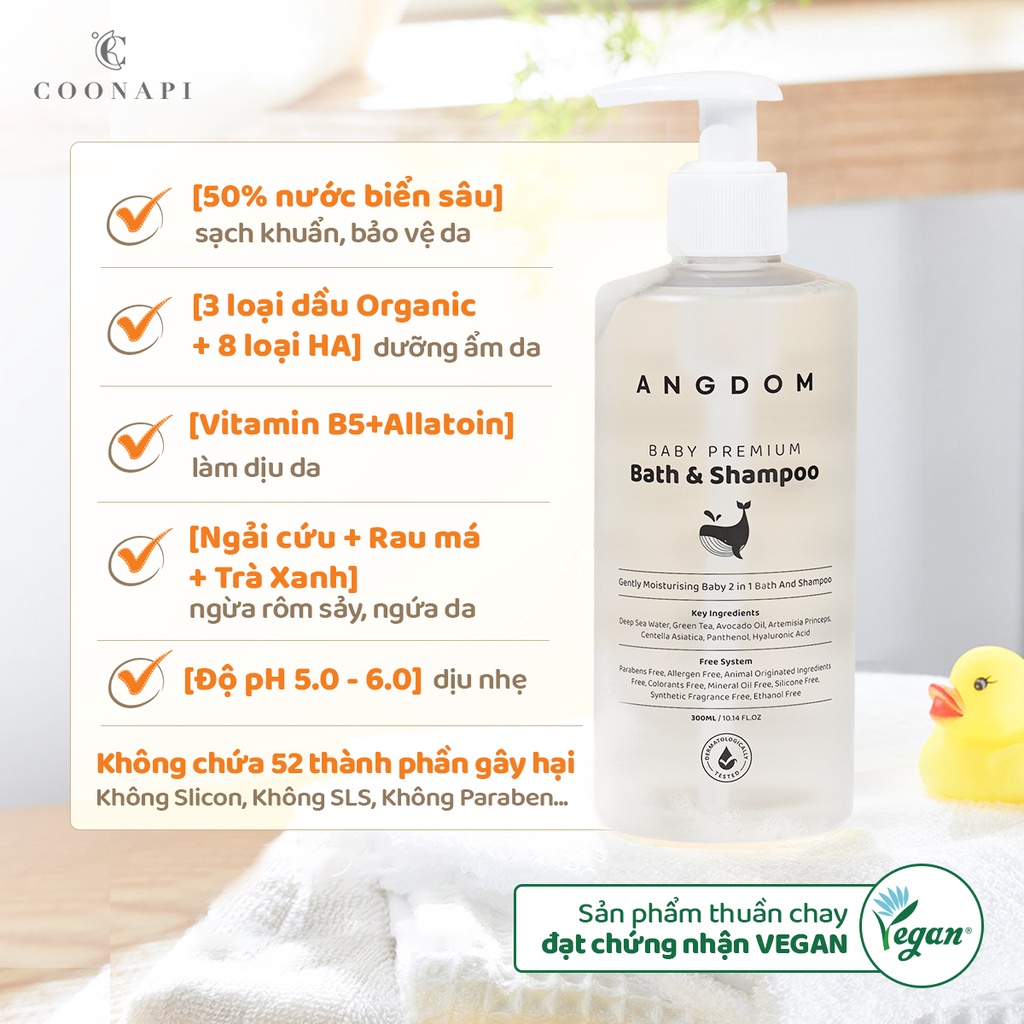 Sữa Tắm Gội Thiên Nhiên Cho Bé Dịu Nhẹ &amp; Dưỡng Ẩm ANGDOM Baby Premium Bath &amp; Shampoo