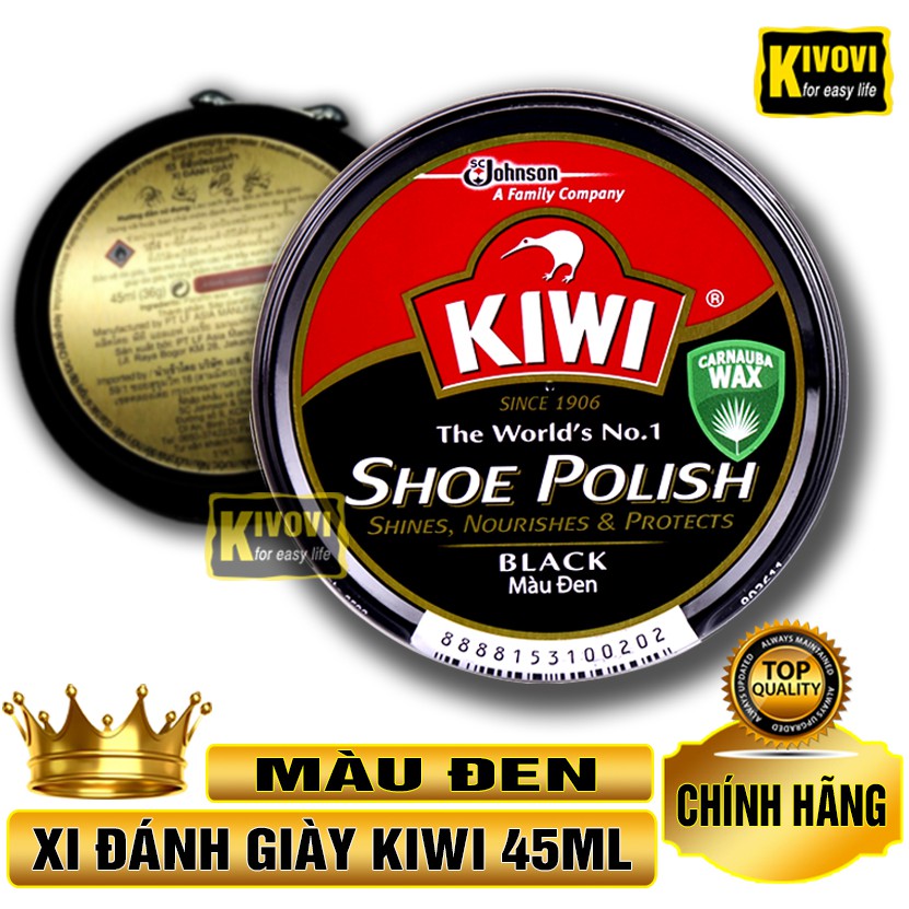 Xi Đánh Giày Đen Kiwi - Sáp Đánh Bóng Giày Da - Sáp Lau Giày - Xi Đánh Giầy Màu Đen 45ML - Si Đánh Giày Đen - Kivovi