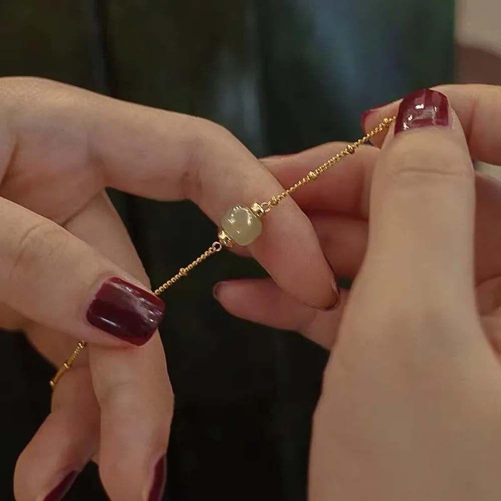 Aaron1 Vòng Tay Hạt Ngọc Bích Bằng Hợp Kim Handmade Duyên Dáng Cho Nữ