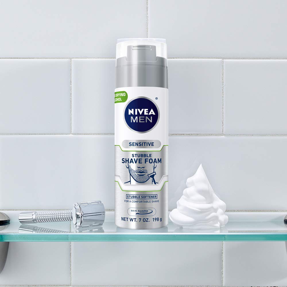 Bọt cạo làm mềm râu cho da nhạy cảm Nivea Men Sensitive Skin &amp; Stubble Shave Foam 198g (Mỹ)