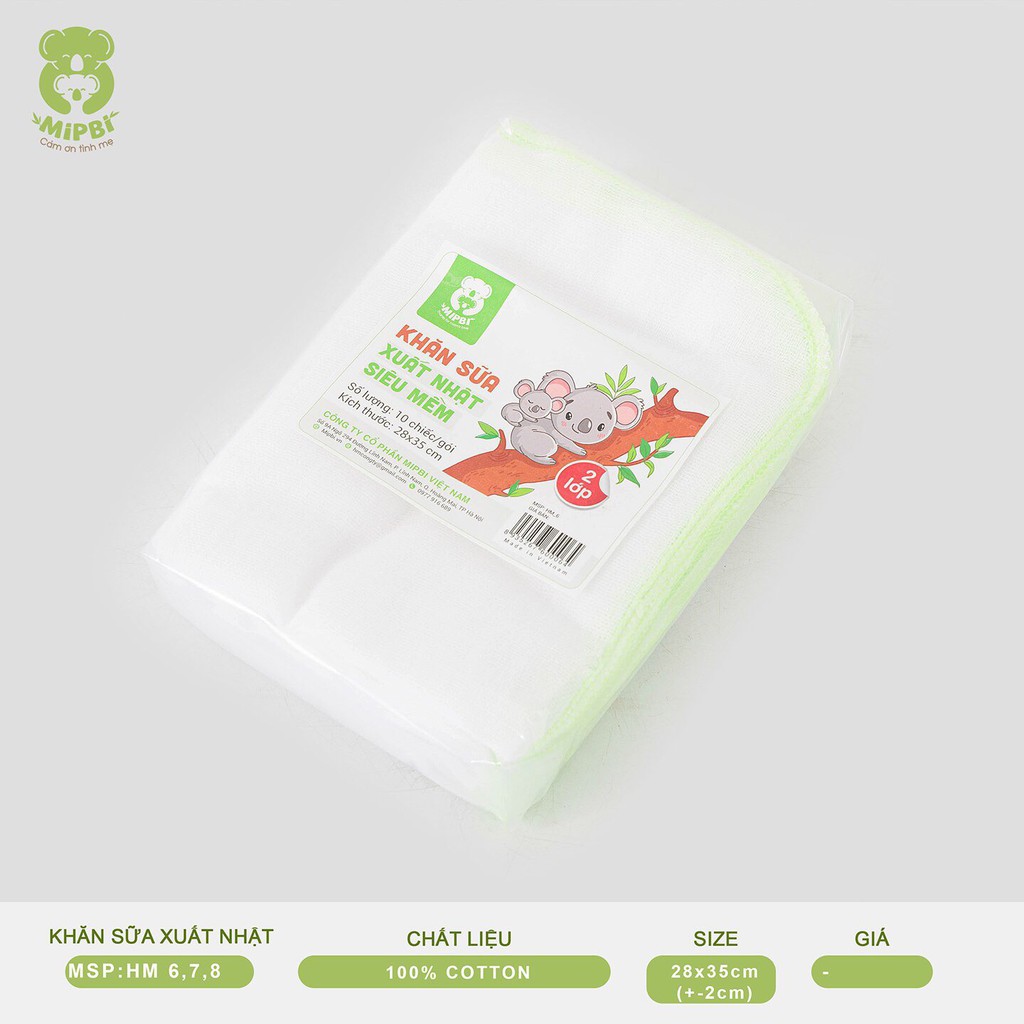 Khăn Sữa Xuất Nhật Trẻ Em [CHÍNH HÃNG MIPBI] - 100% COTTON Mềm Mại (Set 10 Chiếc) - Kích Thước 28*35cm