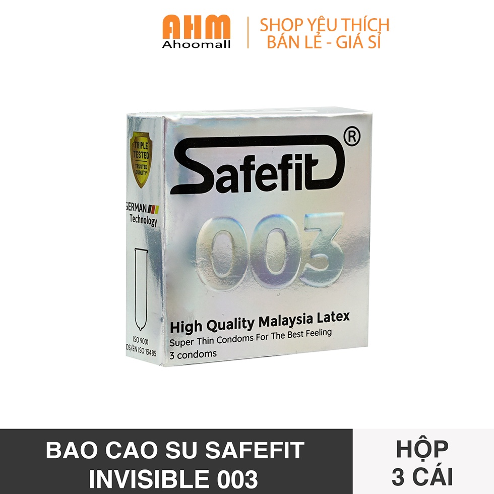 Bao cao su Safefit 003, siêu mỏng - Hộp 3 / 12 cái - Bcs Chính hãng