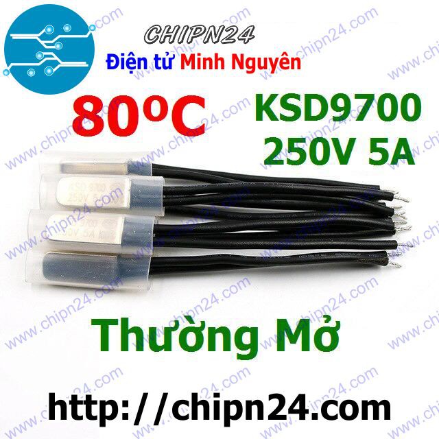 [1 CÁI] Cầu Chì Nhiệt KSD9700 Thường Mở 80 Độ Kim Loại (5A 250VAC) (9700TM80)