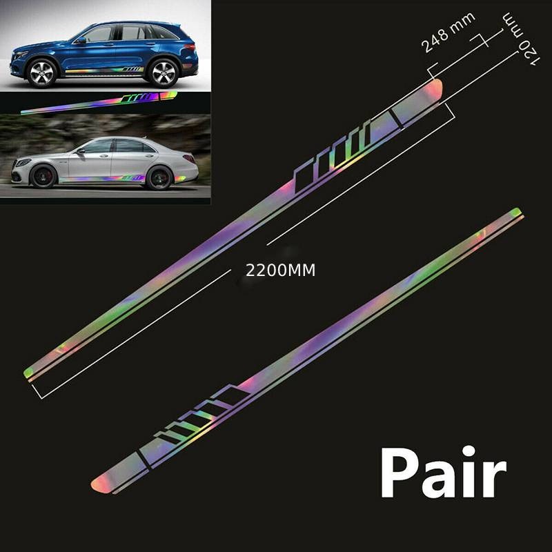 Bộ 2 Miếng Dán Decal Dài Kẻ Sọc Phản Quang Trang Trí Thân Xe Hơi
