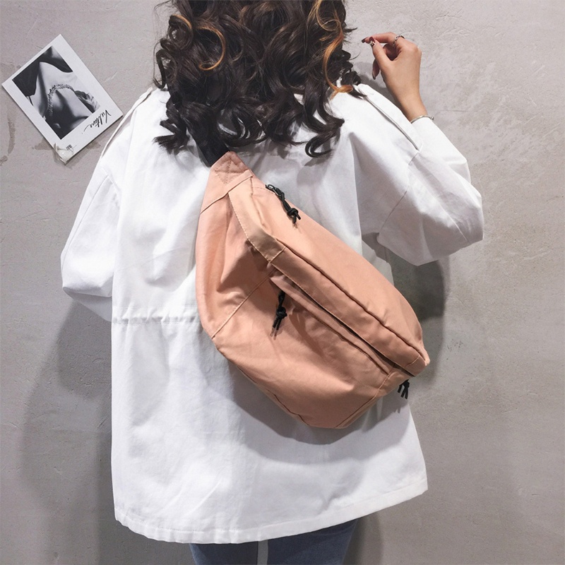 Túi Đeo Chéo Ngực / Thắt Lưng Vải Canvas Màu Trơn Sức Chứa Lớn Có Khóa Kéo Có Thể Điều Chỉnh Phong Cách Harajuku Cho