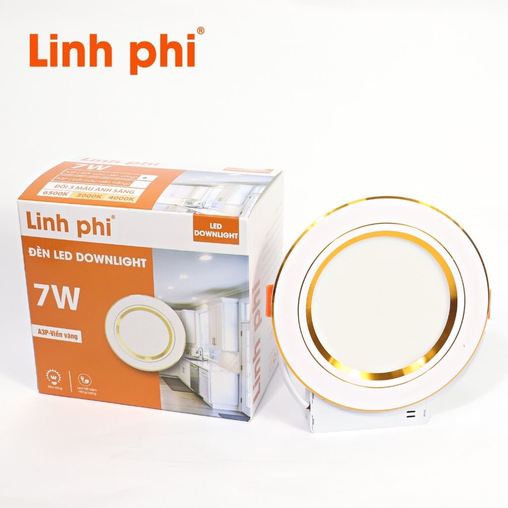 Đèn Led Âm Trần Downlight LINH PHI 7W Làm Từ Hợp Kim Nhôm Cao Cấp, Thiết Kế Hai Loại Đế Viền Đổi Màu