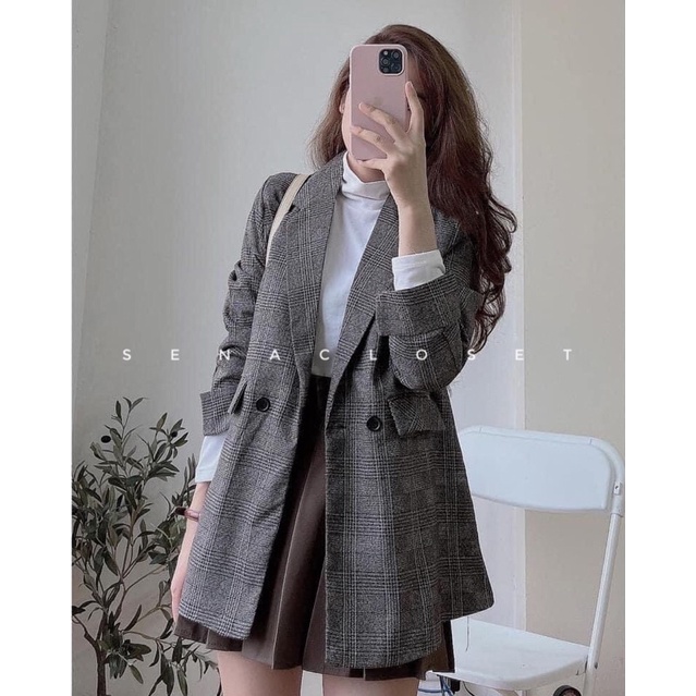 Áo khoác Blazer Kẻ lật tay ( Ảnh thật)
