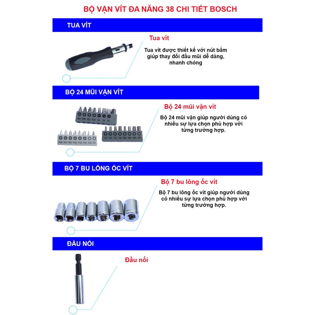 Bộ vặn vít đa năng Bosch 38 chi tiết 2607019506