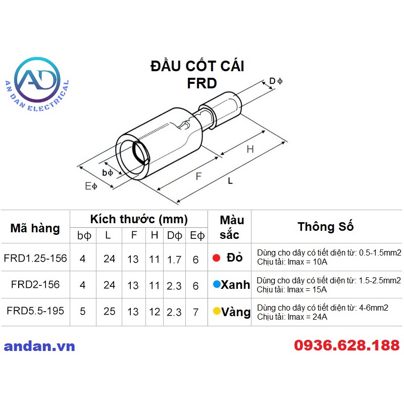 Đầu Cốt Đực Cái MPD 1.25-156 2-156 5.5-195, 100 cặp, Cốt âm dương đầu tròn, cosse bấm nối dây điện