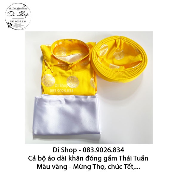 Cả bộ Áo dài khăn đóng truyền thống nm gấm Thái Tuấn chính hãng  - MÀU VÀNG