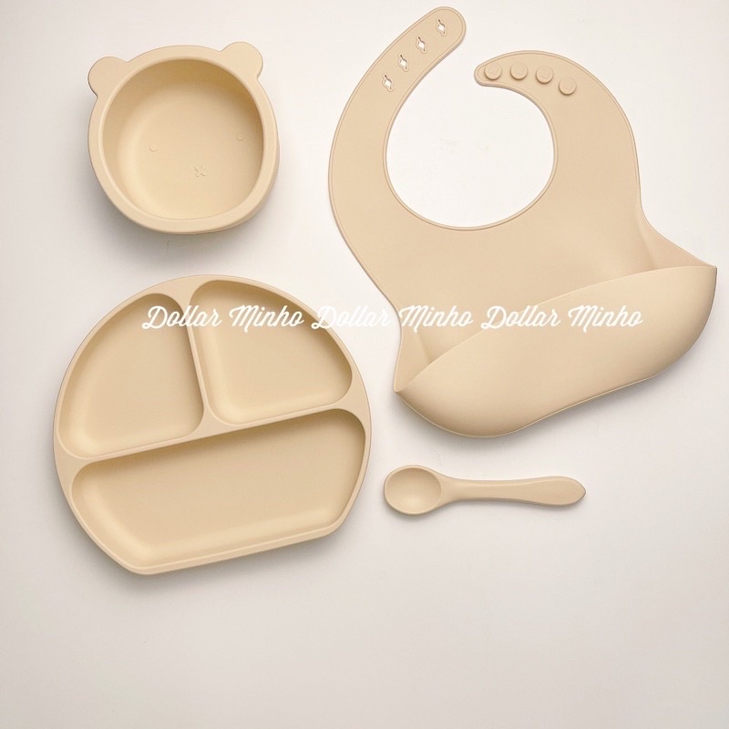 Set silicon khay 3 ngăn kèm bát, yếm, thìa