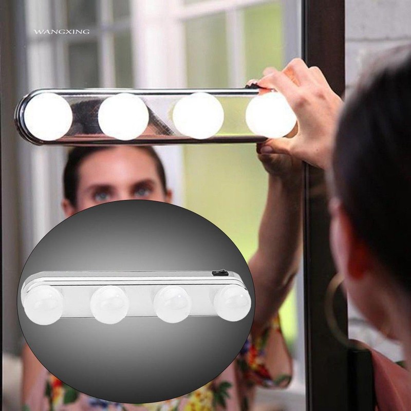 Đèn LED 4 Bóng Gắn Gương Trang Điểm Có Cốc Hút Màu Sắc Trắng