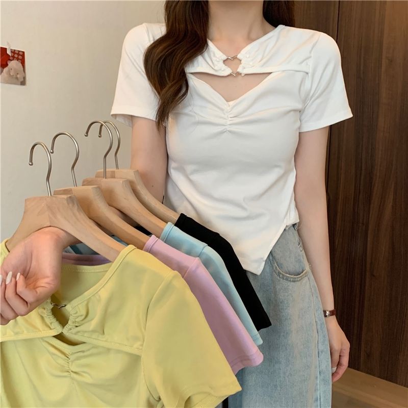 Áo Thun NgắN Tay KhoéT Lỗ HìNh TráI Tim Cho Nữ JL-TX-278