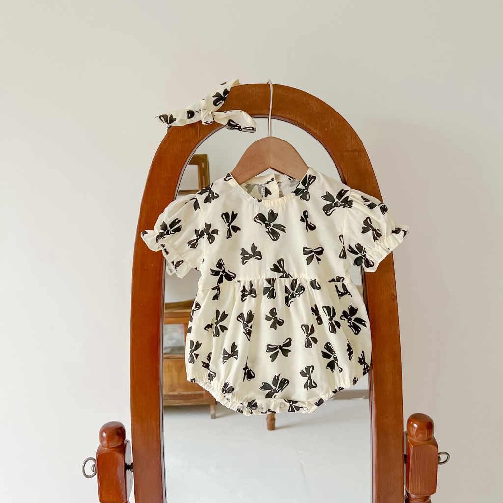 Áo Liền Quần Bằng Cotton In Họa Tiết Thắt Nơ Phong Cách Phương Tây Thời Trang Xuân Hè 2023 Mới Cho Bé Gái