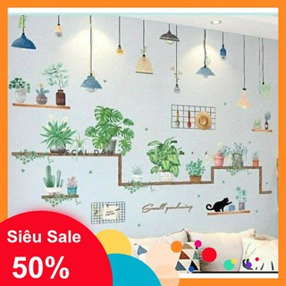 Decal combo chậu cây đèn mèo siêu dễ thương